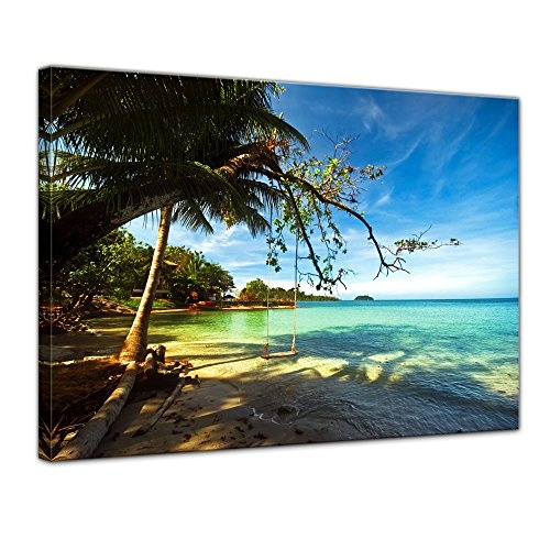 Keilrahmenbild - Tropical Beach Under Blue Sky - Thailand - Bild auf Leinwand - 120x90 cm 1 teilig - Leinwandbilder - Bilder als Leinwanddruck - Landschaften - Asien - Schaukel am Strand