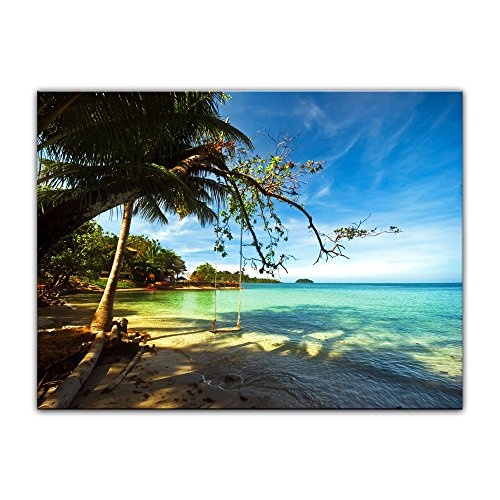 Keilrahmenbild - Tropical Beach Under Blue Sky - Thailand - Bild auf Leinwand - 120x90 cm 1 teilig - Leinwandbilder - Bilder als Leinwanddruck - Landschaften - Asien - Schaukel am Strand
