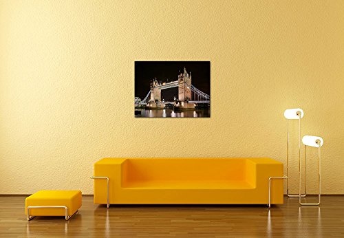 Wandbild - London Towerbridge bei Nacht - Bild auf Leinwand - 80x60 cm 1 teilig - Leinwandbilder - Bilder als Leinwanddruck - Städte & Kulturen - Europa - England - London bei Nacht