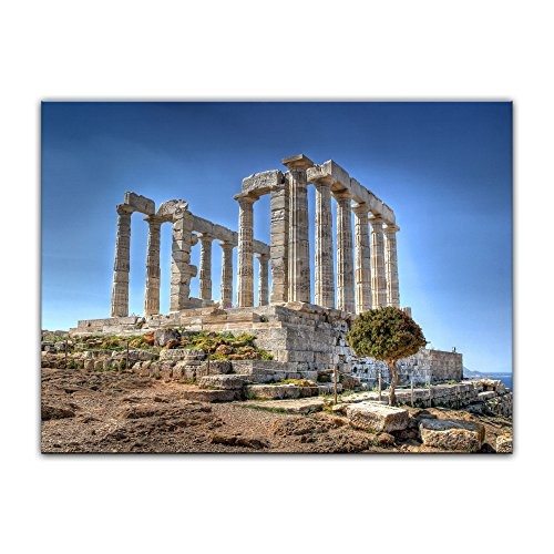 Wandbild - Kap Sounion - Griechenland - Bild auf Leinwand - 80x60 cm 1 teilig - Leinwandbilder - Bilder als Leinwanddruck - Urlaub, Sonne & Meer - Europa - Attika - Marmortempel des Poseidon