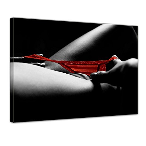 Wandbild - Roter Slip - Bild auf Leinwand - 80x60 cm 1 teilig - Leinwandbilder - Bilder als Leinwanddruck - Urlaub, Sonne & Meer - Akt & Erotik - sexy Frauenkörper