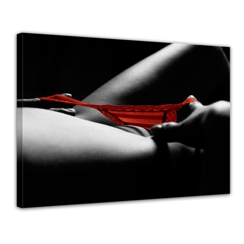 Wandbild - Roter Slip - Bild auf Leinwand - 80x60 cm 1 teilig - Leinwandbilder - Bilder als Leinwanddruck - Urlaub, Sonne & Meer - Akt & Erotik - sexy Frauenkörper