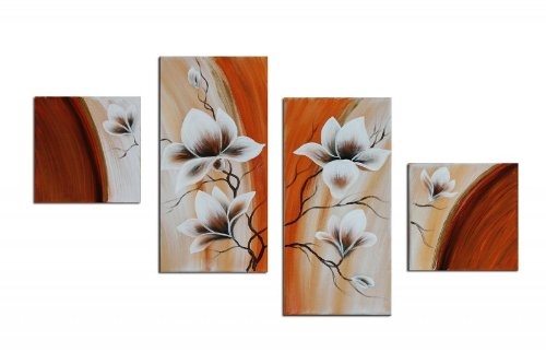 Bilderdepot24 "Magnolien 2" handgemaltes Leinwandbild 80x50cm 4 teilig 107