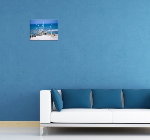Wandbild - Sanddüne - Bild auf Leinwand - 70x50 cm 2 teilig - Leinwandbilder - Bilder als Leinwanddruck - Urlaub, Sonne & Meer - Dünengras am Strand