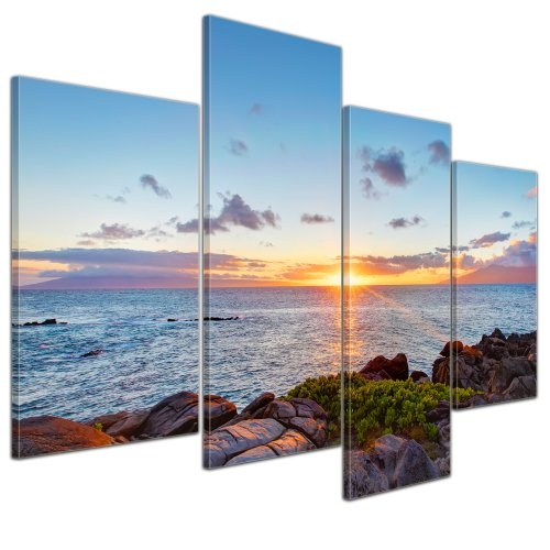 Wandbild - Küstenlinie Maui - Hawaii - USA - Bild auf Leinwand - 120x80 cm 4 teilig - Leinwandbilder - Landschaften - Amerika - Pazifik - Sonnenaufgang - Sonnenuntergang - Meer