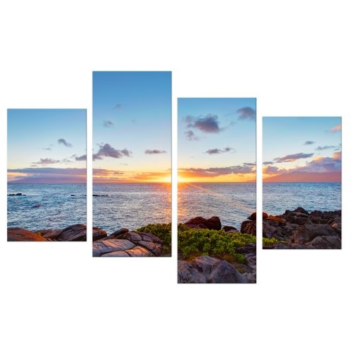 Wandbild - Küstenlinie Maui - Hawaii - USA - Bild auf Leinwand - 120x80 cm 4 teilig - Leinwandbilder - Landschaften - Amerika - Pazifik - Sonnenaufgang - Sonnenuntergang - Meer