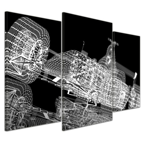 Wandbild - Formel 1 Rennwagen - Bild auf Leinwand - 100x60 cm 3 teilig - Leinwandbilder - Bilder als Leinwanddruck - Urban & Graphic - Abstrakte Kunst - Illustration eines F1 Boliden