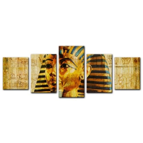 Wandbild - Pharao - Ägypten - Bild auf Leinwand - 200x80 cm 5 teilig - Leinwandbilder - Bilder als Leinwanddruck - Städte & Kulturen - Afrika - altes Ägypten - Pharaonenmaske
