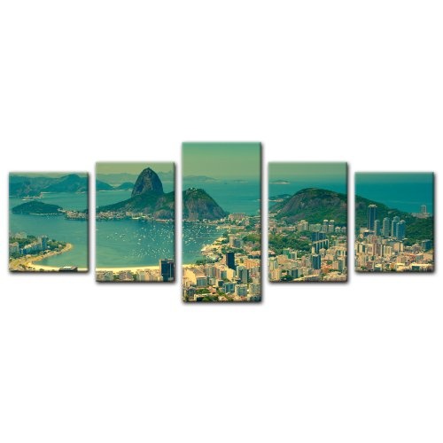 Bilderdepot24 Leinwandbild Rio De Janeiro - Berg Corcovado - 200x80 cm 5 teilig - fertig gerahmt, direkt vom Hersteller