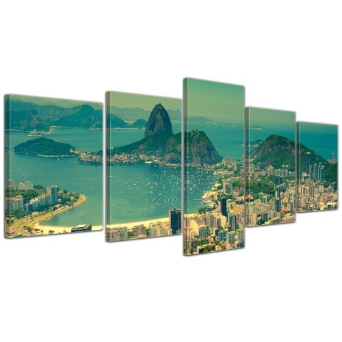 Bilderdepot24 Leinwandbild Rio De Janeiro - Berg Corcovado - 200x80 cm 5 teilig - fertig gerahmt, direkt vom Hersteller