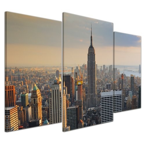 Wandbild - New York City II - Bild auf Leinwand - 100x60 cm 3 teilig - Leinwandbilder - Städte & Kulturen - Amerika - Stadtansicht von New York - Luftaufnahme von Manhattan