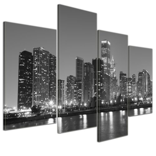 Wandbild - Chicago - Bild auf Leinwand - 120x80 cm 4 teilig - Leinwandbilder - Bilder als Leinwanddruck - Städte & Kulturen - Amerika - USA - Stadtansicht in schwarz weiß