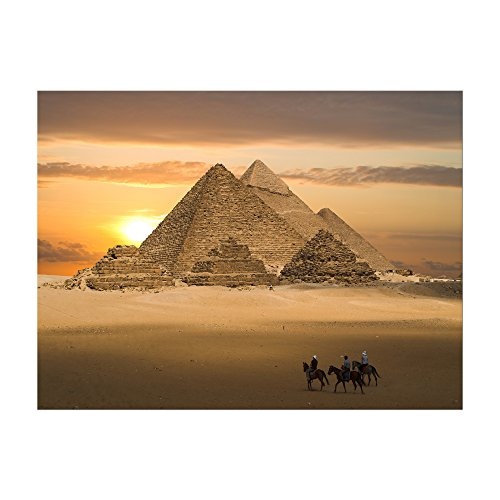 Keilrahmenbild - Pyramiden Fantasie - Bild auf Leinwand - 120x90 cm 1 teilig - Leinwandbilder - Landschaften - Ägypten - Gizeh - Weltwunder im Sonnenuntergang
