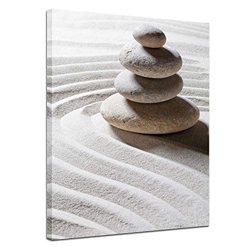Wandbild - Relaxing - Bild auf Leinwand - 60x80 cm 1 teilig - Leinwandbilder - Bilder als Leinwanddruck - Geist & Seele - Zen Steine auf Sand