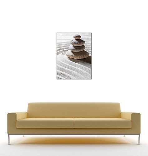 Wandbild - Relaxing - Bild auf Leinwand - 60x80 cm 1 teilig - Leinwandbilder - Bilder als Leinwanddruck - Geist & Seele - Zen Steine auf Sand
