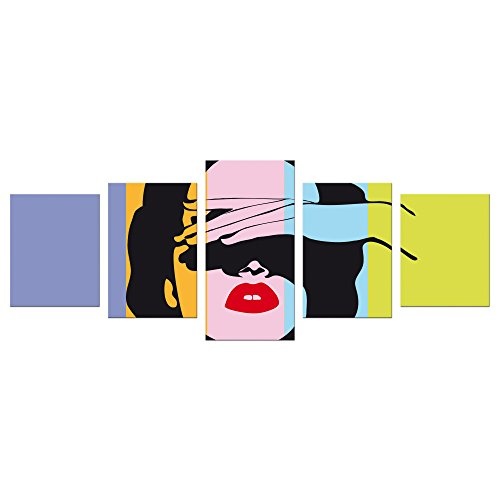 Wandbild - Retro Frau Pop Art Stil - Bild auf Leinwand - 200x80 cm 5 teilig - Leinwandbilder - Urban & Graphic - Andy Warhol - Kunst - farbig - bunt