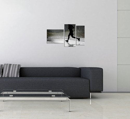 Wandbild - Running Retro - Bild auf Leinwand - 130x80 cm 3 teilig - Leinwandbilder - Urban & Graphic - Sport - Einsamkeit - Joggen im Regen