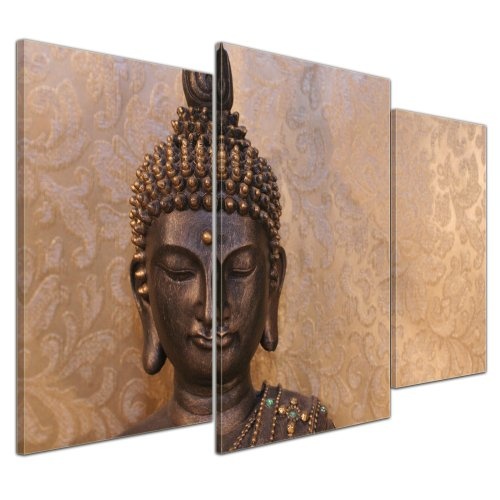 Wandbild - Buddha - Bild auf Leinwand - 100x60 cm 3 teilig - Leinwandbilder - Bilder als Leinwanddruck - Geist und Seele - Zen Buddhismus