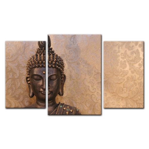Wandbild - Buddha - Bild auf Leinwand - 100x60 cm 3 teilig - Leinwandbilder - Bilder als Leinwanddruck - Geist und Seele - Zen Buddhismus