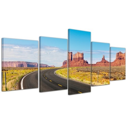 Wandbild - Berglandschaft - Bild auf Leinwand - 200x80 cm 5 teilig - Leinwandbilder - Bilder als Leinwanddruck - Landschaften - Amerika - Colorado Plateu