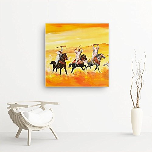 Mia Morro Pferde Bild C480, 1 Teil 80x80cm Leinwand auf Holzrahmen aufgespannt, FineArt Print, UV-stabil und wasserfest, Kunstdruck für Büro oder Wohnzimmer, Deko Bild
