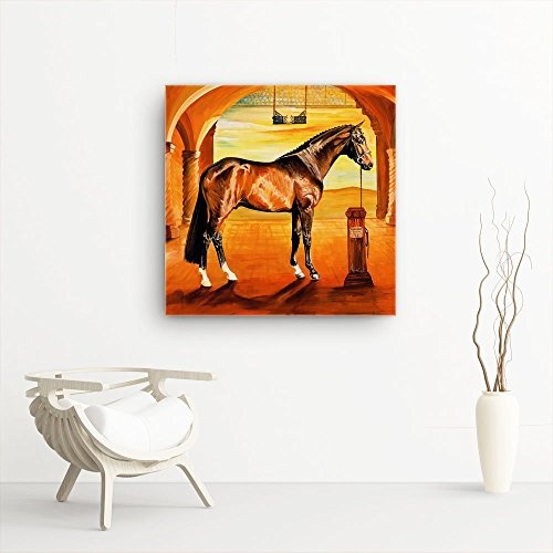 Mia Morro Pferde Bild C380, 1 Teil 80x80cm Leinwand auf Holzrahmen aufgespannt, FineArt Print, UV-stabil und wasserfest, Kunstdruck für Büro oder Wohnzimmer, Deko Bild