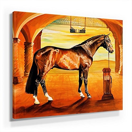 Mia Morro Pferde Bild C380, 1 Teil 80x80cm Leinwand auf Holzrahmen aufgespannt, FineArt Print, UV-stabil und wasserfest, Kunstdruck für Büro oder Wohnzimmer, Deko Bild
