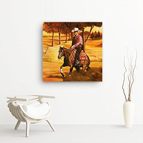 Mia Morro Pferde Bild C280, 1 Teil 80x80cm Leinwand auf Holzrahmen aufgespannt, FineArt Print, UV-stabil und wasserfest, Kunstdruck für Büro oder Wohnzimmer, Deko Bild