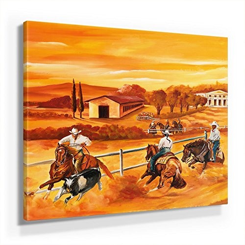 Mia Morro Pferde Bild C180, 1 Teil 80x80cm Leinwand auf Holzrahmen aufgespannt, FineArt Print, UV-stabil und wasserfest, Kunstdruck für Büro oder Wohnzimmer, Deko Bild