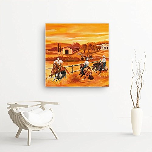 Mia Morro Pferde Bild C180, 1 Teil 80x80cm Leinwand auf Holzrahmen aufgespannt, FineArt Print, UV-stabil und wasserfest, Kunstdruck für Büro oder Wohnzimmer, Deko Bild