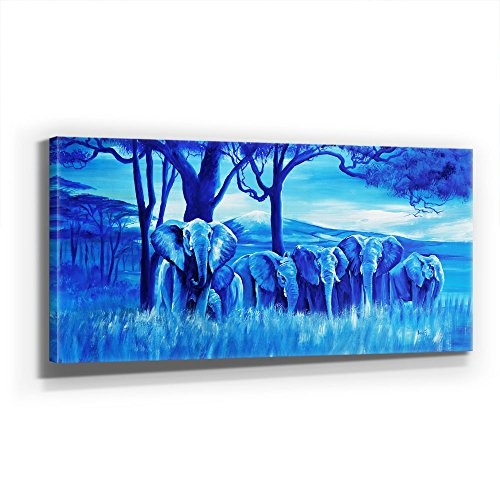 Mia Morro - BLUE ELEPHANTS 110x50cm XXL BILD - KUNST,...