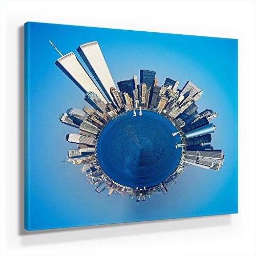 New York Skyline USA Bild, 1 Teil 50x50cm Leinwand auf Holzrahmen aufgespannt, FineArt Print, UV-stabil und wasserfest, Kunstdruck für Büro oder Wohnzimmer, Deko Bild