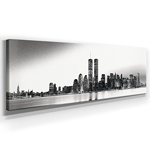 Jack Dyrell - Old New York Skyline - XXL 150x50cm, Leinwand auf Echtholzrahmen aufgespannt, UV-stabil und wasserfest, Kunstdruck für Büro oder Wohnzimmer, XXL Deko Bild abstrakt FineArtPrint Wandbild