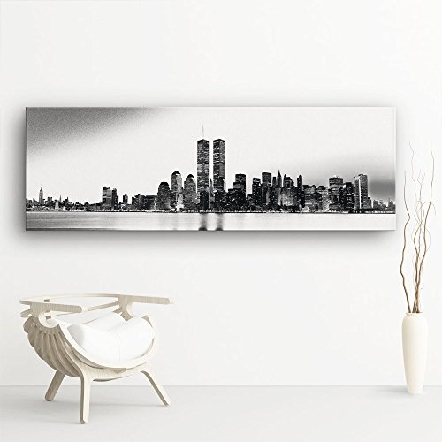 Jack Dyrell - Old New York Skyline - XXL 150x50cm, Leinwand auf Echtholzrahmen aufgespannt, UV-stabil und wasserfest, Kunstdruck für Büro oder Wohnzimmer, XXL Deko Bild abstrakt FineArtPrint Wandbild