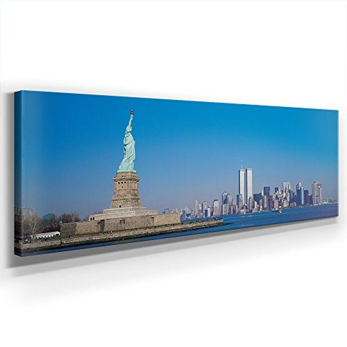 Jack Dyrell - New York Liberty Statue / Freiheitsstatue - XXL 150x50cm Leinwand auf Echtholzrahmen aufgespannt, UV-stabil und wasserfest, Kunstdruck für Büro oder Wohnzimmer, XXL FineArtPrint Wandbild