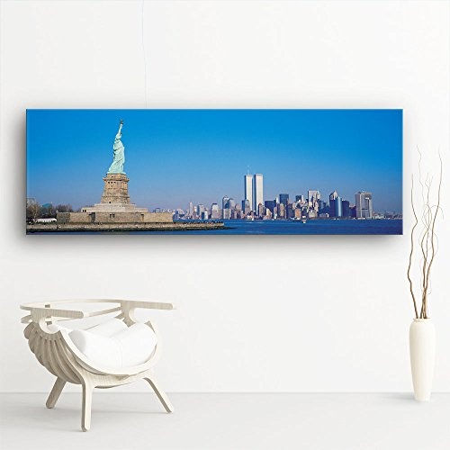 Jack Dyrell - New York Liberty Statue / Freiheitsstatue - XXL 150x50cm Leinwand auf Echtholzrahmen aufgespannt, UV-stabil und wasserfest, Kunstdruck für Büro oder Wohnzimmer, XXL FineArtPrint Wandbild