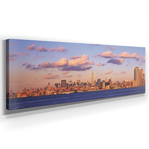 Jack Dyrell - New York Empire State Building Manhattan - XXL 150x50cm, Leinwand auf Echtholzrahmen aufgespannt, UV-stabil und wasserfest, Kunstdruck für Büro oder Wohnzimmer, XXL FineArtPrint Wandbild