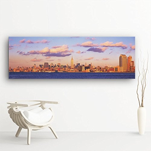 Jack Dyrell - New York Empire State Building Manhattan - XXL 150x50cm, Leinwand auf Echtholzrahmen aufgespannt, UV-stabil und wasserfest, Kunstdruck für Büro oder Wohnzimmer, XXL FineArtPrint Wandbild