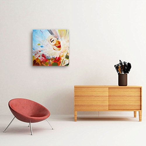 Mia Morro Kinder Zirkus Clown Bild B350, 1 Teil 50x50cm Leinwand auf Holzrahmen aufgespannt, FineArt Print, UV-stabil und wasserfest, Kunstdruck für Büro oder Wohnzimmer, Deko Bild