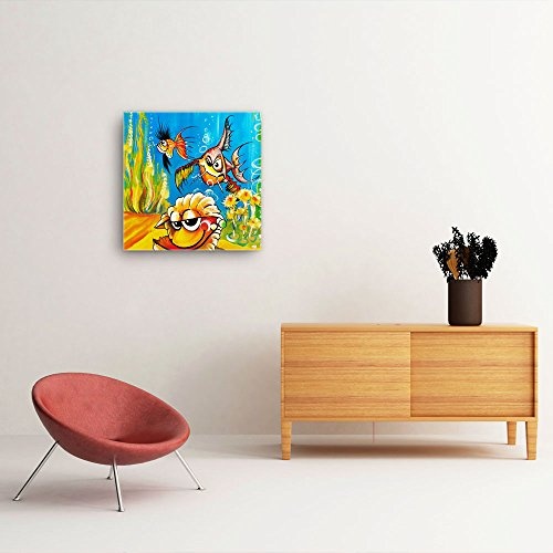Mia Morro Kinder Bild A150, 1 Teil 50x50cm Leinwand auf Holzrahmen aufgespannt, FineArt Print, UV-stabil und wasserfest, Kunstdruck für Büro oder Wohnzimmer, Deko Bild