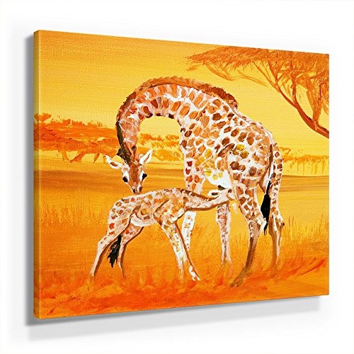 Mia Morro Afrika Giraffen Bild B350, 1 Teil 50x50cm Leinwand auf Holzrahmen aufgespannt, FineArt Print, UV-stabil und wasserfest, Kunstdruck für Büro oder Wohnzimmer, Deko Bild