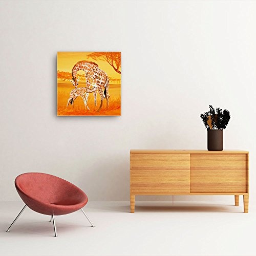 Mia Morro Afrika Giraffen Bild B350, 1 Teil 50x50cm Leinwand auf Holzrahmen aufgespannt, FineArt Print, UV-stabil und wasserfest, Kunstdruck für Büro oder Wohnzimmer, Deko Bild