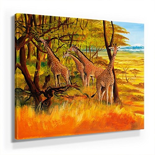 Mia Morro Afrika Giraffen Bild B150, 1 Teil 50x50cm Leinwand auf Holzrahmen aufgespannt, FineArt Print, UV-stabil und wasserfest, Kunstdruck für Büro oder Wohnzimmer, Deko Bild