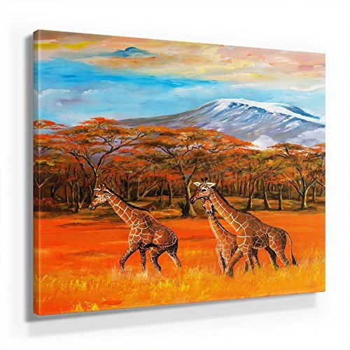 Mia Morro Afrika Giraffen Bild B250, 1 Teil 50x50cm Leinwand auf Holzrahmen aufgespannt, FineArt Print, UV-stabil und wasserfest, Kunstdruck für Büro oder Wohnzimmer, Deko Bild