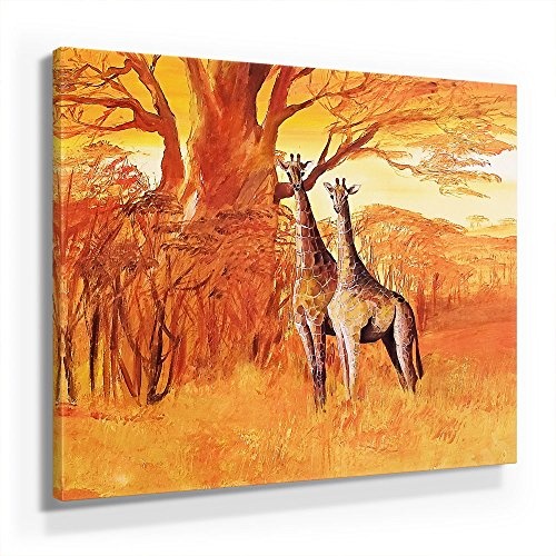 Mia Morro Afrika Giraffen Bild B450, 1 Teil 50x50cm Leinwand auf Holzrahmen aufgespannt, FineArt Print, UV-stabil und wasserfest, Kunstdruck für Büro oder Wohnzimmer, Deko Bild