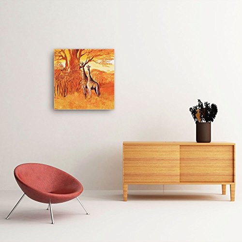 Mia Morro Afrika Giraffen Bild B450, 1 Teil 50x50cm Leinwand auf Holzrahmen aufgespannt, FineArt Print, UV-stabil und wasserfest, Kunstdruck für Büro oder Wohnzimmer, Deko Bild