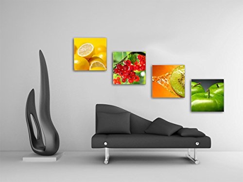 Obst - Set A schwebend, 4-teiliges Bilder-Set je Teil 29x29cm, Seidenmatte moderne Optik auf Forex, UV-stabil, wasserfest, Kunstdruck für Büro, Wohnzimmer, XXL Deko Bild