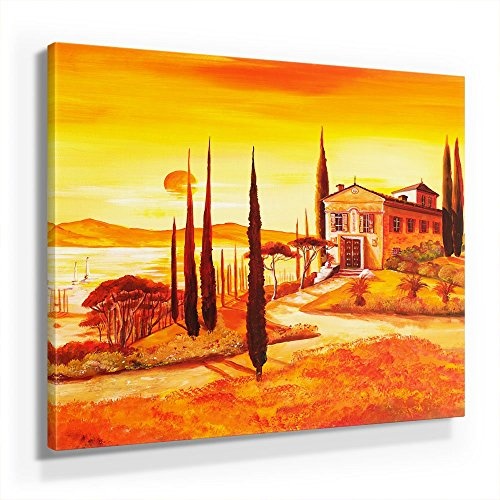 Mia Morro Mediterran Toskana Bild B480, 1 Teil 80x80cm Leinwand auf Holzrahmen aufgespannt, FineArt Print, UV-stabil und wasserfest, Kunstdruck für Büro oder Wohnzimmer, Deko Bild
