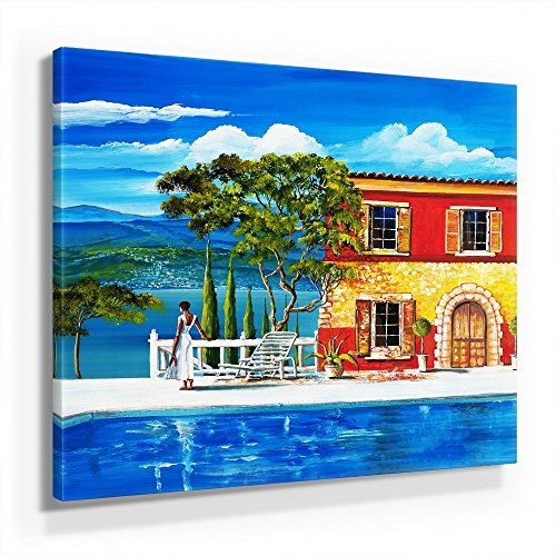 Mia Morro Mediterran Toskana Bild A280, 1 Teil 80x80cm Leinwand auf Holzrahmen aufgespannt, FineArt Print, UV-stabil und wasserfest, Kunstdruck für Büro oder Wohnzimmer, Deko Bild