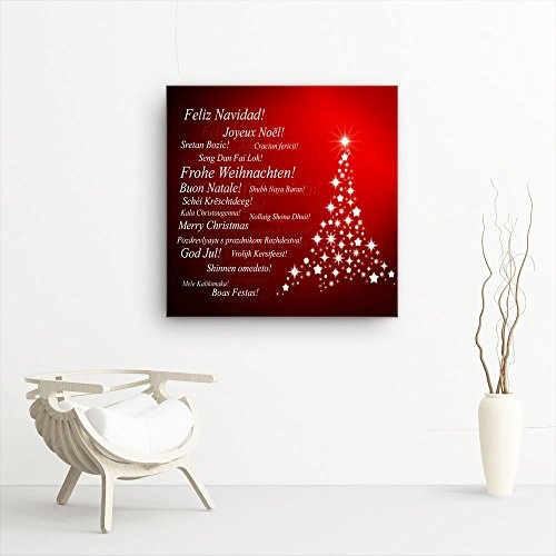 Weihnachten Bild A480, 1 Teil 80x80cm Leinwand auf Holzrahmen aufgespannt, FineArt Print, UV-stabil und wasserfest, Kunstdruck für Büro oder Wohnzimmer, Deko Bild